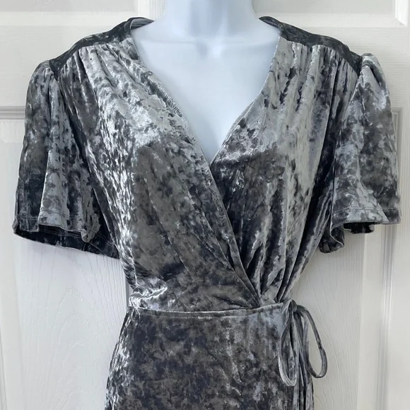 Dresses | Silver Crushed Velvet Wrap Dress Perfect For Nye Holiday Parties  | Poshmark